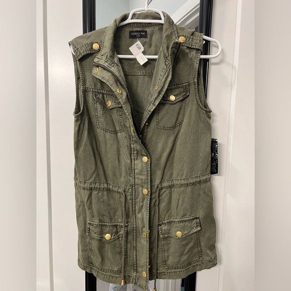 Celebrity Pink Jackets & Coats Womens Army Green Cargo Vest